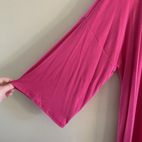 Freckled Poppy Women 2X Pink Ribbed Bell Sleeves Mock Neck Side Slits Midi Dress - Picture 5 of 9